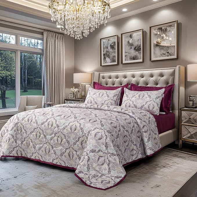 200TC Bamboo Damask Print Quilt Set