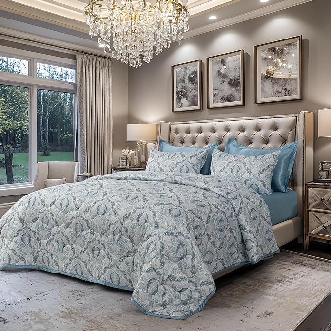 200TC Bamboo Damask Print Quilt Set