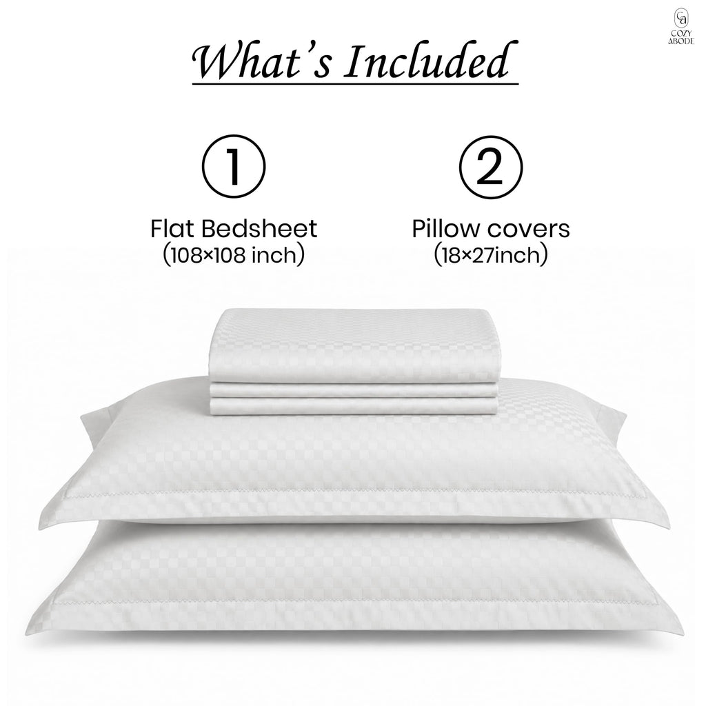 Premium 100% 350TC Jacquard Weave Microcheck King Size 108 x 108 Inches Bedsheet Set – Soft, Breathable & Durable Sateen Weave – 1 Flat Sheet, 2 Pillow Covers (Caramel)