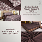 600 TC Jacquard Luxury Bedding Set with Quilted Comforter, Bedsheet & 4 Pillow Covers | Ultra Soft, All-Season | Premium Bedding (Blue, King 275x275cm, Vintage Ornamental)