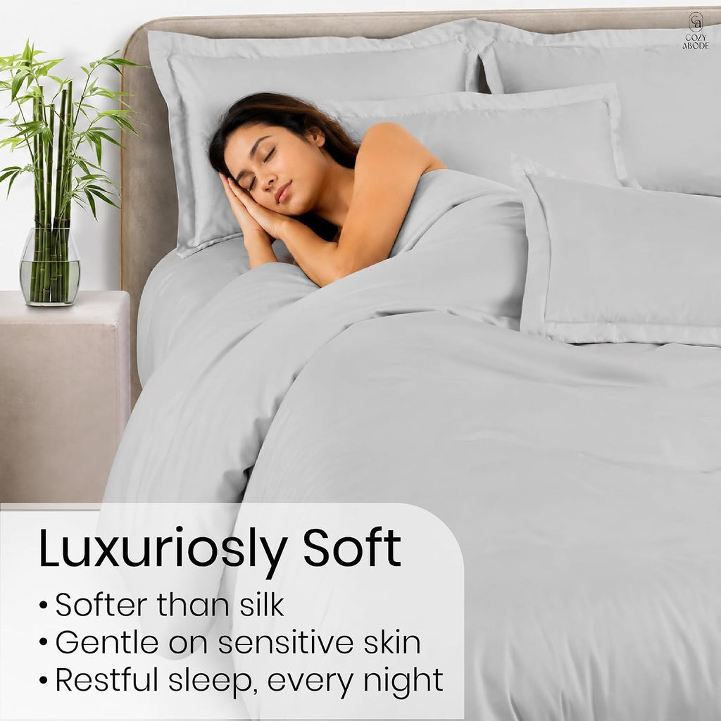 100% Bamboo King Size Bedsheet 275x275 cm with 2 Oxford Pillowcases | 250 TC Ultra Soft, Cooling & Breathable | Plain Solid Luxury Double Bed Sheet (Silver, Pillow Cover Pack of 2)
