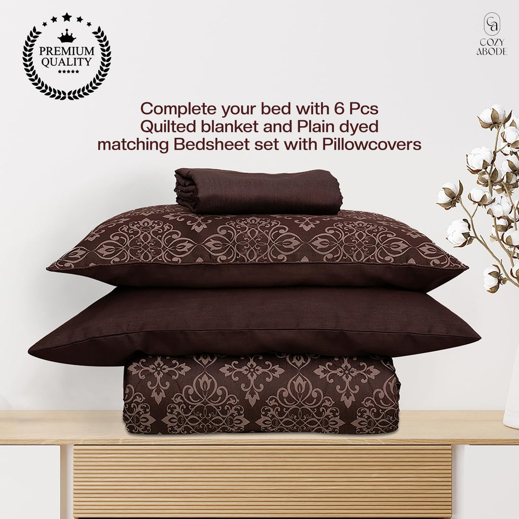 600 TC Jacquard Luxury Bedding Set with Quilted Comforter, Bedsheet & 4 Pillow Covers | Ultra Soft, All-Season | Premium Bedding (Blue, King 275x275cm, Vintage Ornamental)