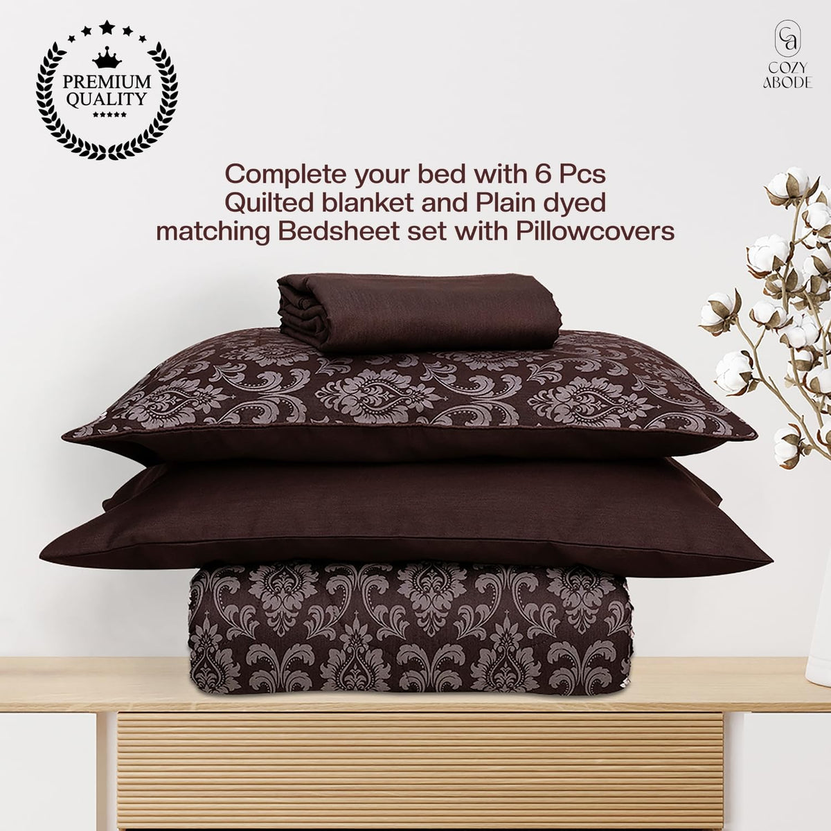 600 TC Jacquard Luxury Bedding Set with Quilted Comforter, Bedsheet & 4 Pillow Covers | Ultra Soft, All-Season | Premium Bedding (Blue, King 275x275cm, Vintage Ornamental)