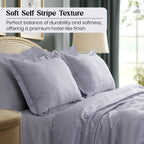 Luxury 300TC 100% Pure Bamboo Self Stripe Bedsheet Set – Flat King Size (108 x 108 inch) | Ultra Soft, Cooling, Breathable & Eco-Friendly with 2 Pillow Covers, Beige