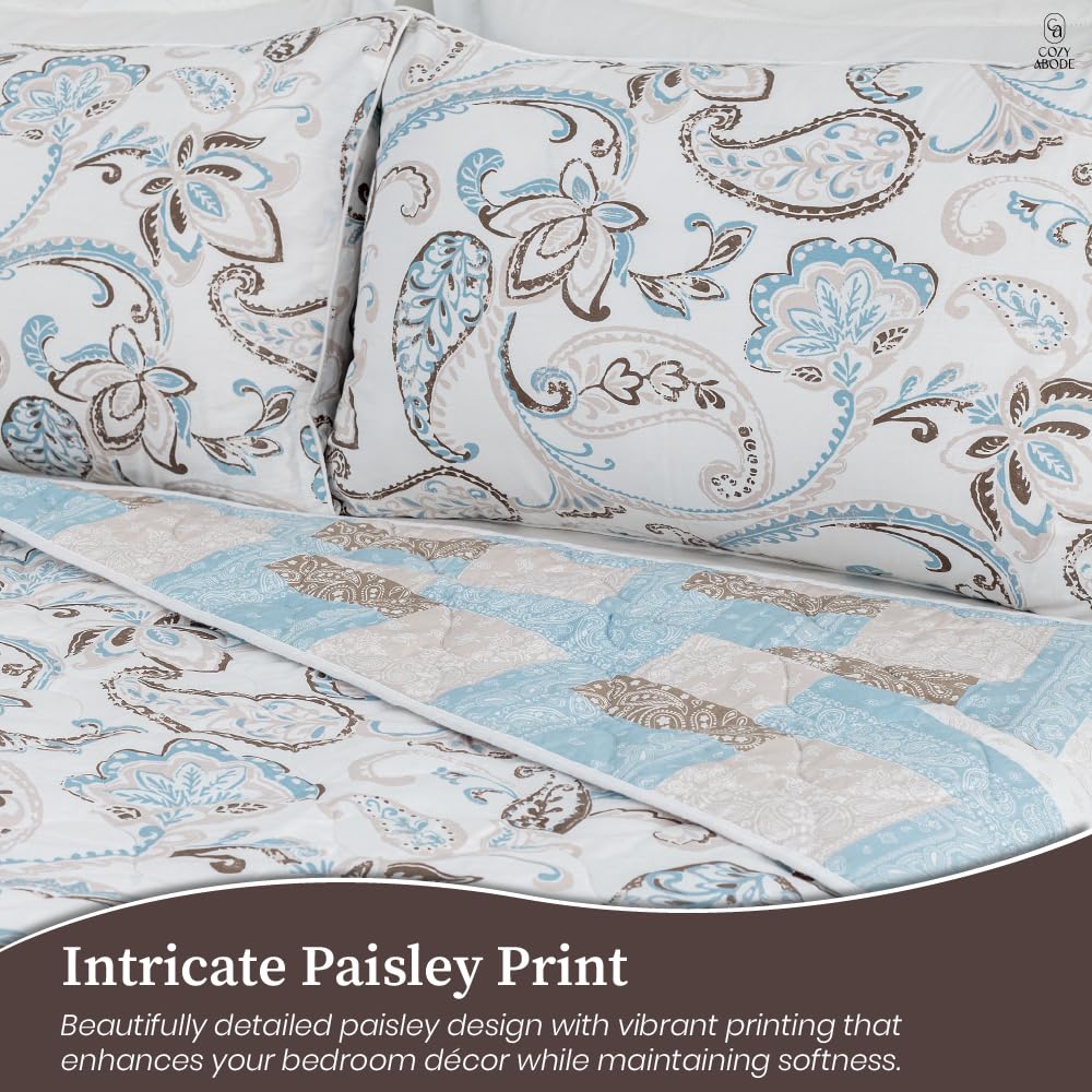 200 TC 100% Cotton Reversible Lightly Quilted Comforter/Dohar | Elegant Paisley Print | Double-Sided Design | Soft, Breathable & All-Season Comfort, Blue, Double