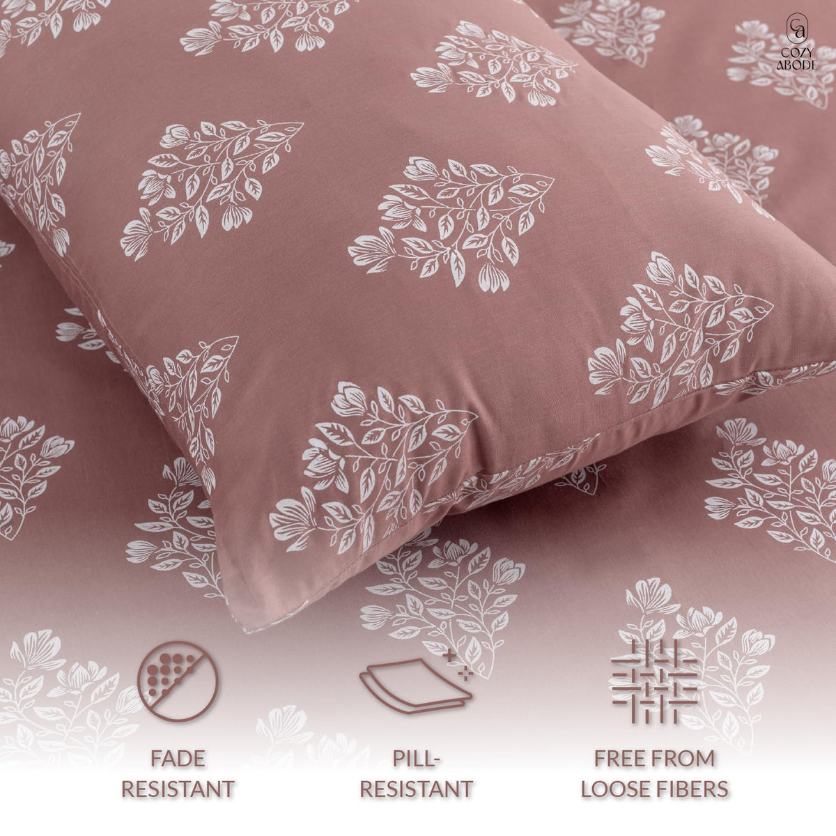 200TC 100% Cotton Elegant Floral Leaf Damask Printed Flat Bedsheet King Size (108 x 108 Inch) with 2 Pillow Covers – Soft Breathable Fabric, Dark Subtle Colours Bedding for Home, Beige