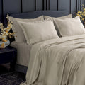 Luxury 300TC 100% Pure Bamboo Self Stripe Bedsheet Set – Flat King Size (108 x 108 inch) | Ultra Soft, Cooling, Breathable & Eco-Friendly with 2 Pillow Covers, Beige