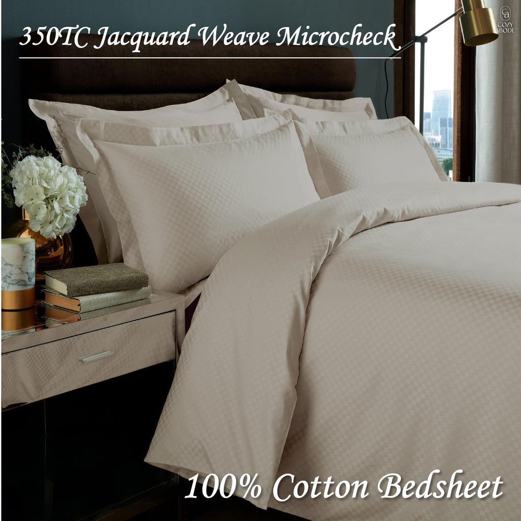 Premium 100% 350TC Jacquard Weave Microcheck King Size 108 x 108 Inches Bedsheet Set – Soft, Breathable & Durable Sateen Weave – 1 Flat Sheet, 2 Pillow Covers (Caramel)