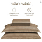 Premium 100% 350TC Jacquard Weave Microcheck King Size 108 x 108 Inches Bedsheet Set – Soft, Breathable & Durable Sateen Weave – 1 Flat Sheet, 2 Pillow Covers (Caramel)