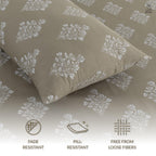 200TC 100% Cotton Elegant Floral Leaf Damask Printed Flat Bedsheet King Size (108 x 108 Inch) with 2 Pillow Covers – Soft Breathable Fabric, Dark Subtle Colours Bedding for Home, Beige