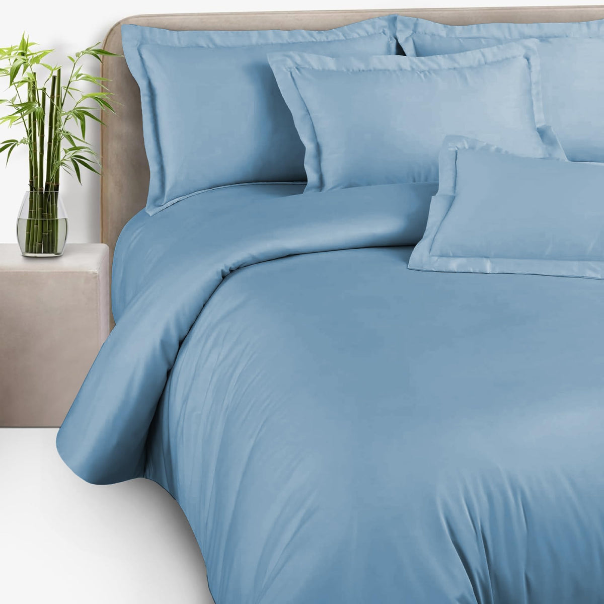 100% Bamboo King Size Bedsheet 275x275 cm with 2 Oxford Pillowcases | 250 TC Ultra Soft, Cooling & Breathable | Plain Solid Luxury Double Bed Sheet (Silver, Pillow Cover Pack of 2)