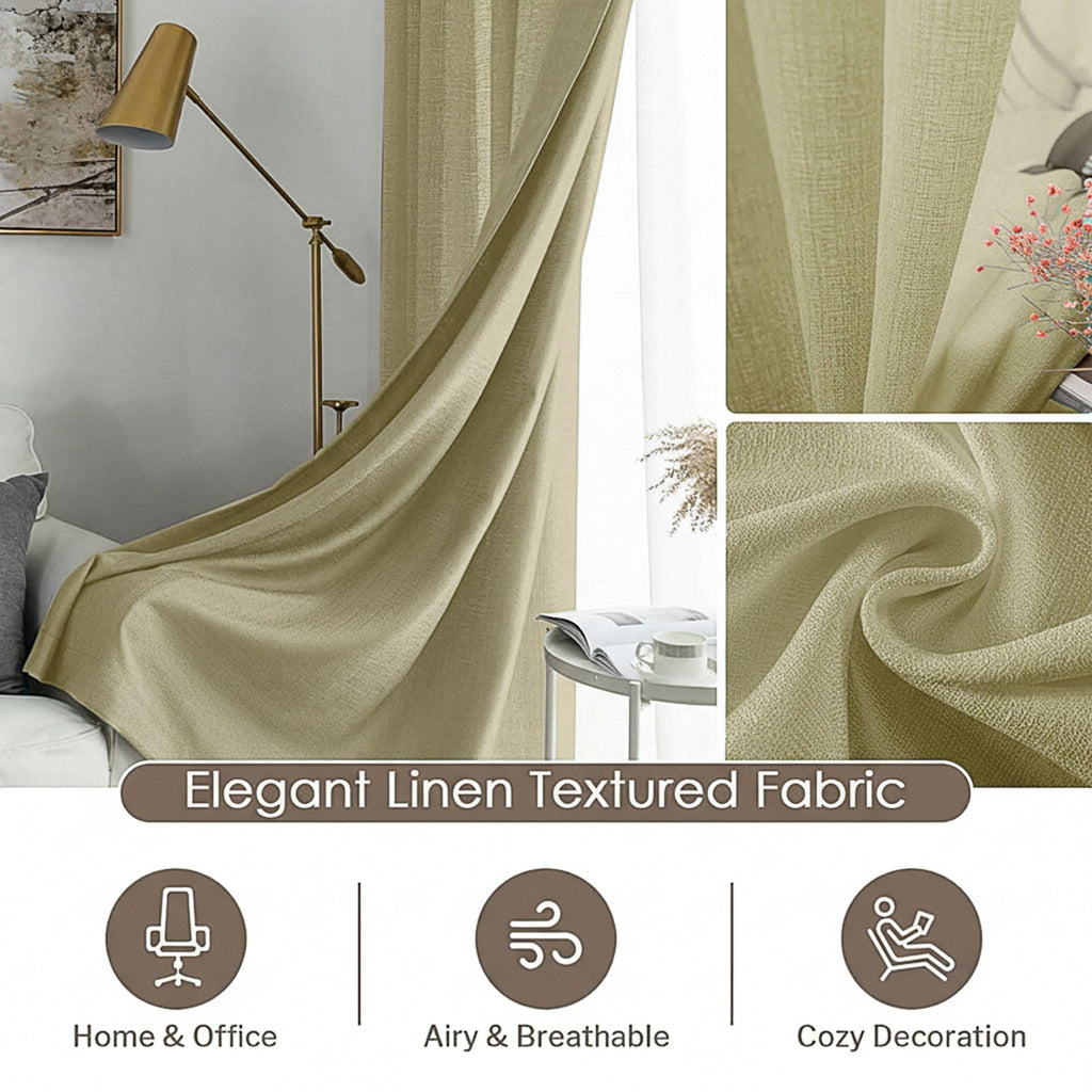 Linen Solid Curtain Set with Steel Eyelet Ring Top Light Filtering Linen Textured Semi-Sheer | 5 Feet | for Living Room, Bedroom & Balcony |150cm x 115cm (Aubergine, 5FT-Window)