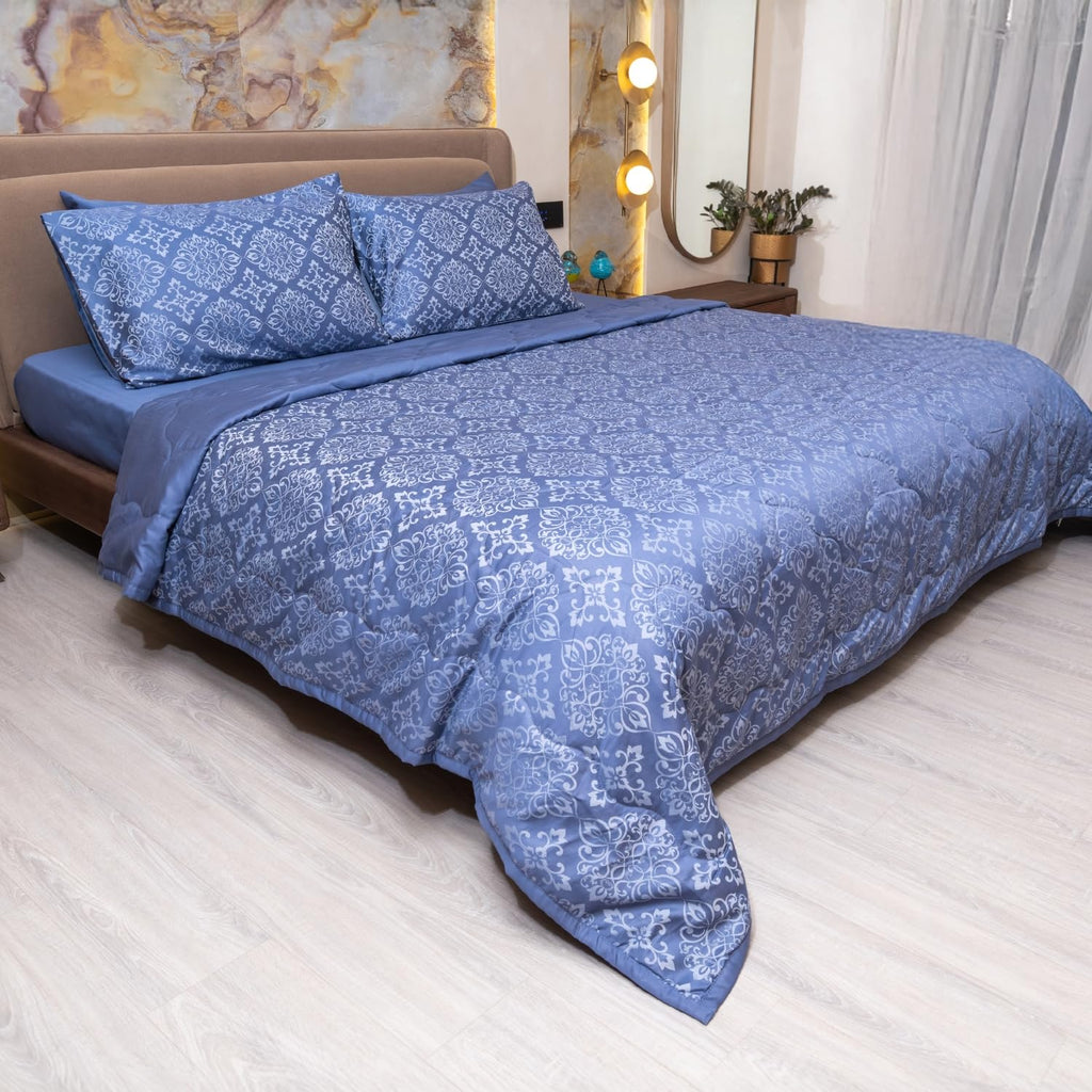 600 TC Jacquard Luxury Bedding Set with Quilted Comforter, Bedsheet & 4 Pillow Covers | Ultra Soft, All-Season | Premium Bedding (Vintage Ornamental)