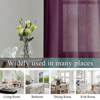 Linen Solid Curtain Set with Steel Eyelet Ring Top Light Filtering Linen Textured Semi-Sheer | 5 Feet | for Living Room, Bedroom & Balcony |150cm x 115cm (Aubergine, 5FT-Window)