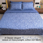 600 TC Jacquard Luxury Bedding Set with Quilted Comforter, Bedsheet & 4 Pillow Covers | Ultra Soft, All-Season | Premium Bedding (Blue, King 275x275cm, Vintage Ornamental)
