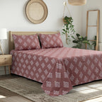 200TC 100% Cotton Elegant Floral Leaf Damask Printed Flat Bedsheet King Size (108 x 108 Inch) with 2 Pillow Covers – Soft Breathable Fabric, Dark Subtle Colours Bedding for Home, Beige