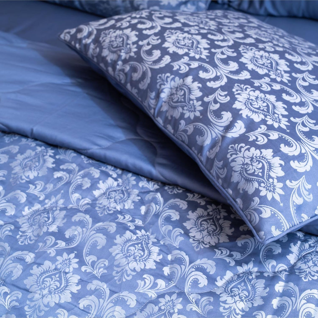 Luxury 600TC Jacquard Cotton Rich 3Pcs Comforter Set & Pillow Covers, Ultra Soft Fluffy & Lightweight AC Quilted Blanket Set for All Season