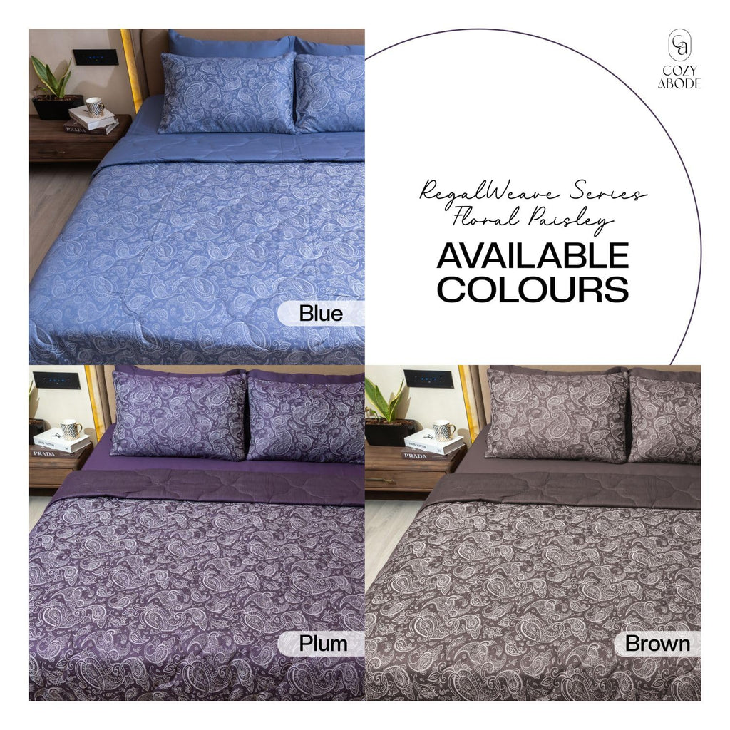 600 TC Jacquard Luxury Bedding Set with Quilted Comforter, Bedsheet & 4 Pillow Covers | Ultra Soft, All-Season | Premium Bedding (Blue, King 275x275cm, Vintage Ornamental)