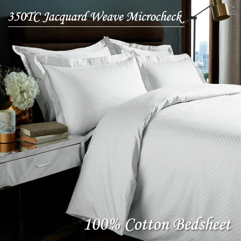 Premium 100% 350TC Jacquard Weave Microcheck King Size 108 x 108 Inches Bedsheet Set – Soft, Breathable & Durable Sateen Weave – 1 Flat Sheet, 2 Pillow Covers (Caramel)