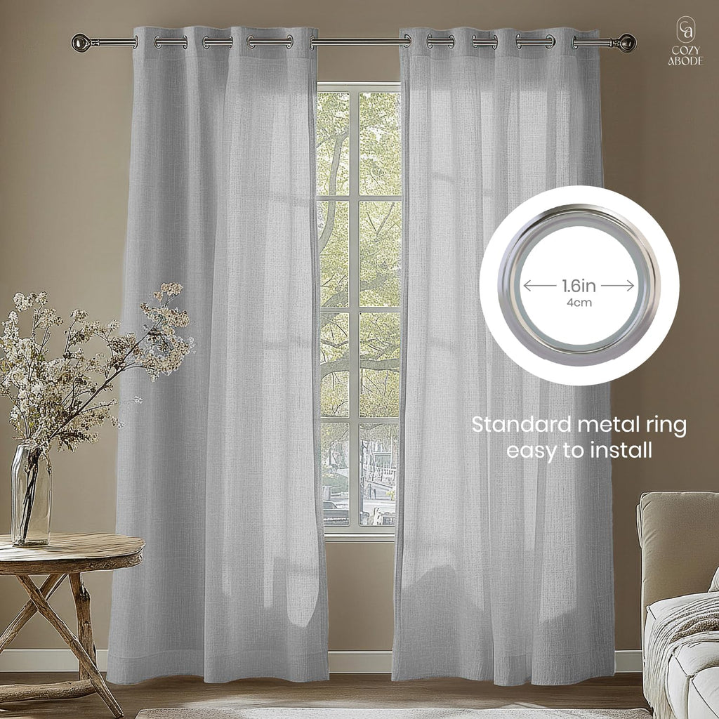 Linen Solid Curtain Set with Steel Eyelet Ring Top Light Filtering Linen Textured Semi-Sheer | 5 Feet | for Living Room, Bedroom & Balcony |150cm x 115cm (Aubergine, 5FT-Window)