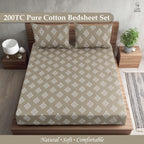 200TC 100% Cotton Elegant Floral Leaf Damask Printed Flat Bedsheet King Size (108 x 108 Inch) with 2 Pillow Covers – Soft Breathable Fabric, Dark Subtle Colours Bedding for Home, Beige