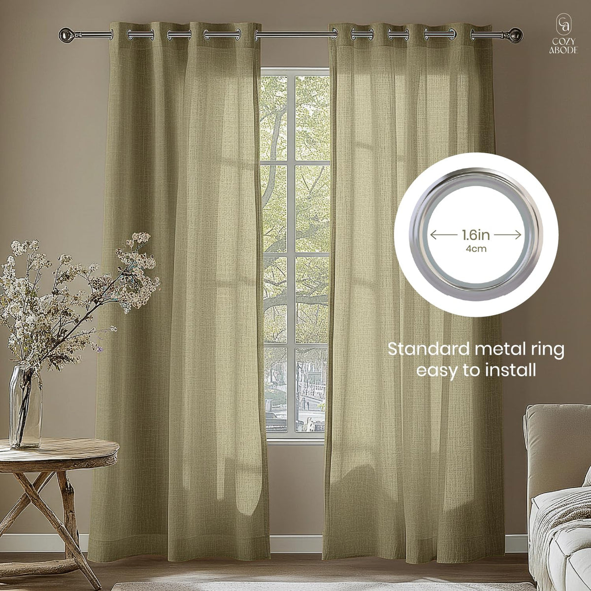 Linen Solid Curtain Set with Steel Eyelet Ring Top Light Filtering Linen Textured Semi-Sheer | 5 Feet | for Living Room, Bedroom & Balcony |150cm x 115cm (Aubergine, 5FT-Window)