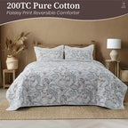 200 TC 100% Cotton Reversible Lightly Quilted Comforter/Dohar | Elegant Paisley Print | Double-Sided Design | Soft, Breathable & All-Season Comfort, Blue, Double