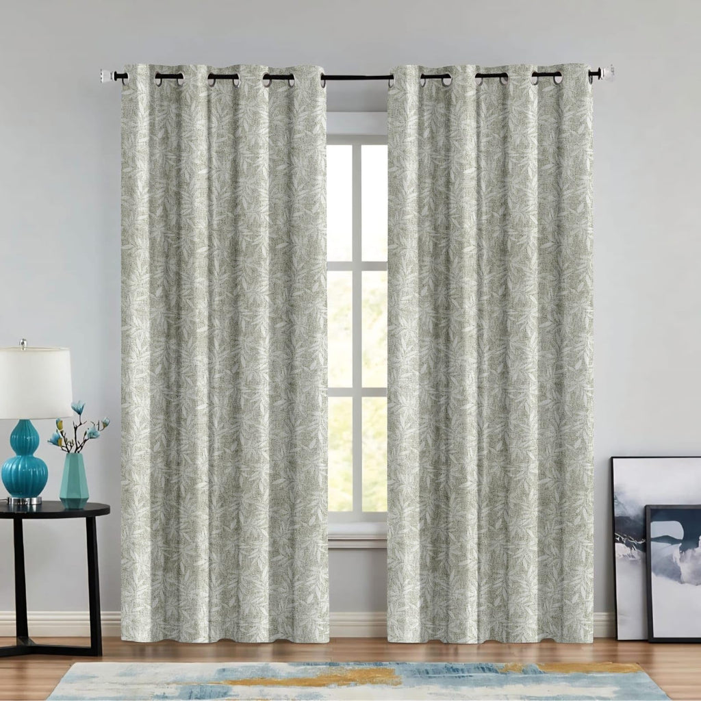 Printed Linen Curtain Set Grommet Ring Top Light Filtering Linen Textured Semi-Sheer | 5 Feet | for Living Room, Bedroom & Balcony |150cm x 115cm (Blue/White Paisley, 5 FT (Window)