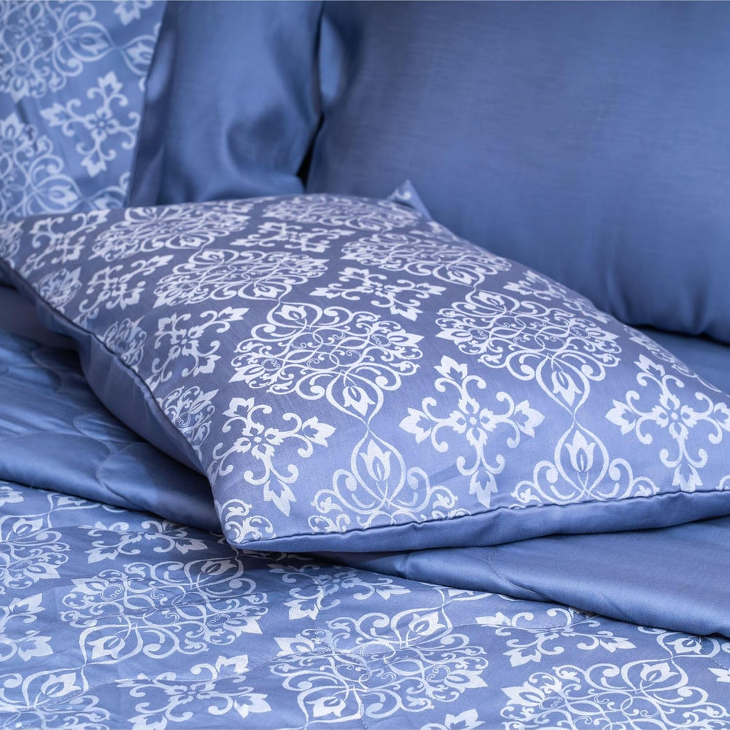 Luxury 600TC Jacquard Cotton Rich 3Pcs Comforter Set & Pillow Covers, Ultra Soft Fluffy & Lightweight AC Quilted Blanket Set for All Season