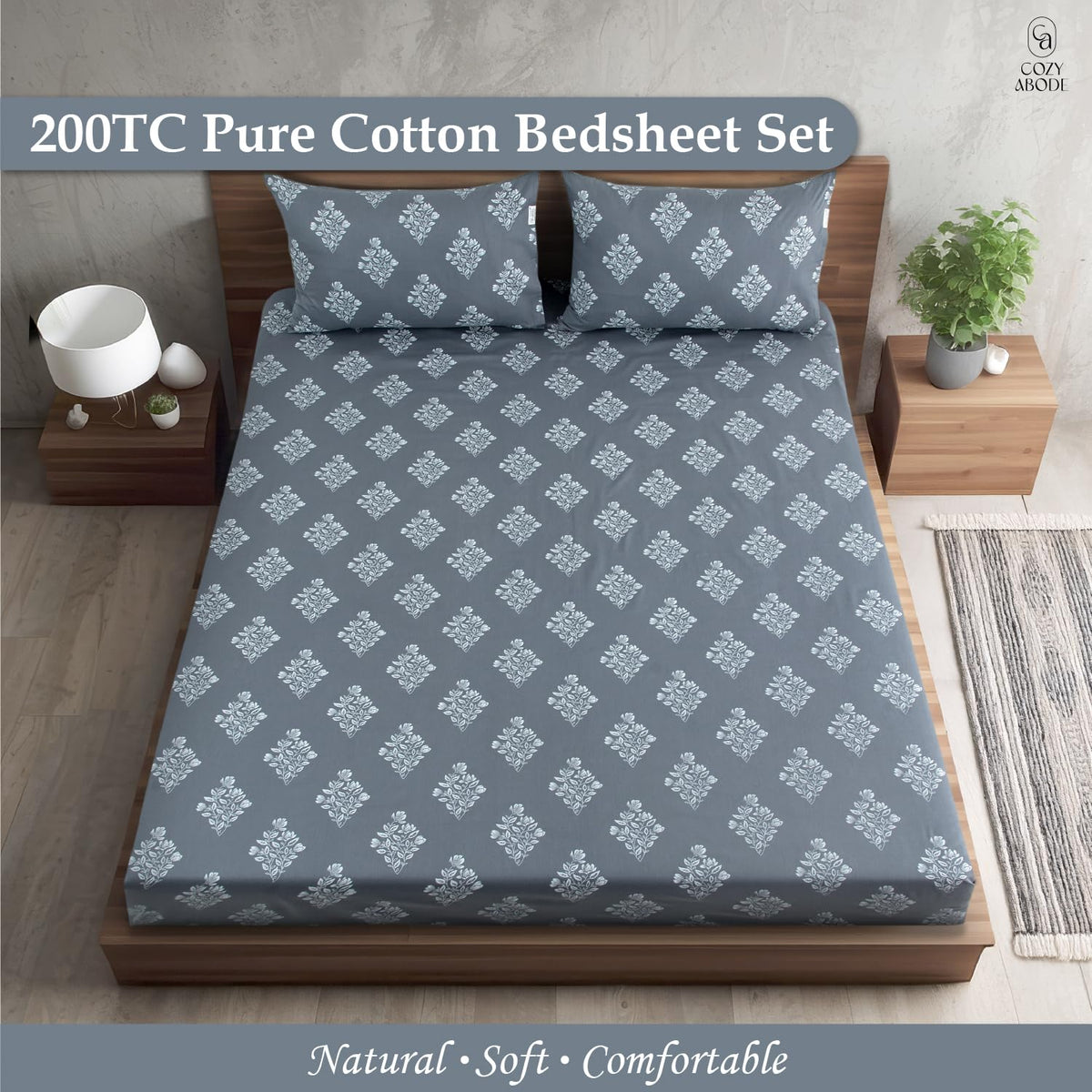 200TC 100% Cotton Elegant Floral Leaf Damask Printed Flat Bedsheet King Size (108 x 108 Inch) with 2 Pillow Covers – Soft Breathable Fabric, Dark Subtle Colours Bedding for Home, Beige