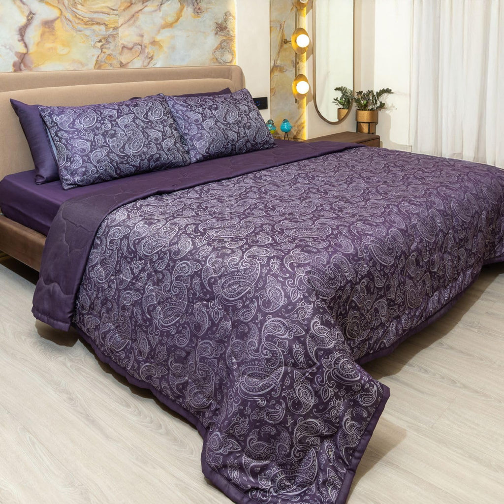 600 TC Jacquard Luxury Bedding Set with Quilted Comforter, Bedsheet & 4 Pillow Covers | Ultra Soft, All-Season | Premium Bedding (Blue, King 275x275cm, Vintage Ornamental)