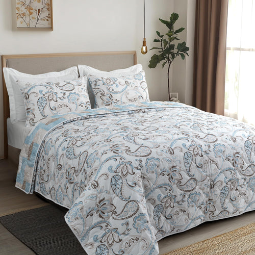 200 TC 100% Cotton Reversible Lightly Quilted Comforter/Dohar | Elegant Paisley Print | Double-Sided Design | Soft, Breathable & All-Season Comfort, Blue, Double