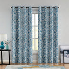 Printed Linen Curtain Set Grommet Ring Top Light Filtering Linen Textured Semi-Sheer | 5 Feet | for Living Room, Bedroom & Balcony |150cm x 115cm (Blue/White Paisley, 5 FT (Window)