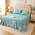 200TC 100% Cotton Percale Bedsheet Set with Lace Detailed Pillow Covers - (Teal)