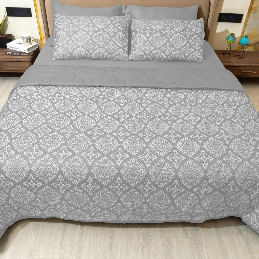 Luxury 600TC Jacquard Cotton Rich 3Pcs Comforter Set & Pillow Covers, Ultra Soft Fluffy & Lightweight AC Quilted Blanket Set for All Season