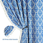 100% Cotton Printed Curtain Set with Steel Eyelet Ring Top - 70-80% Room Darkening Window Curtains | 5 Feet for Living Room, Bedroom & Balcony 150x115cm (Blue/White Damask, 5FT (Window))