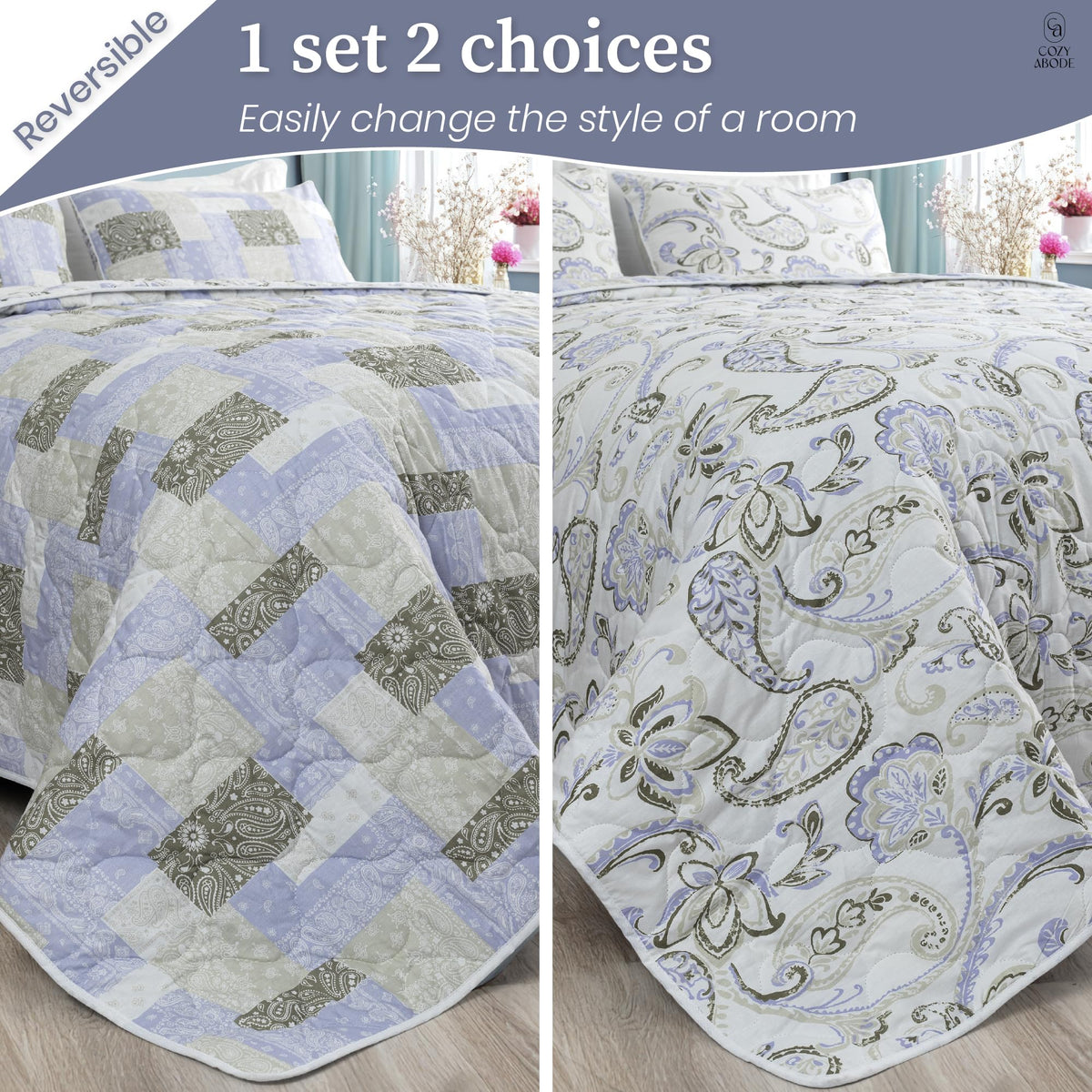 200 TC 100% Cotton Reversible Lightly Quilted Comforter/Dohar | Elegant Paisley Print | Double-Sided Design | Soft, Breathable & All-Season Comfort, Blue, Double