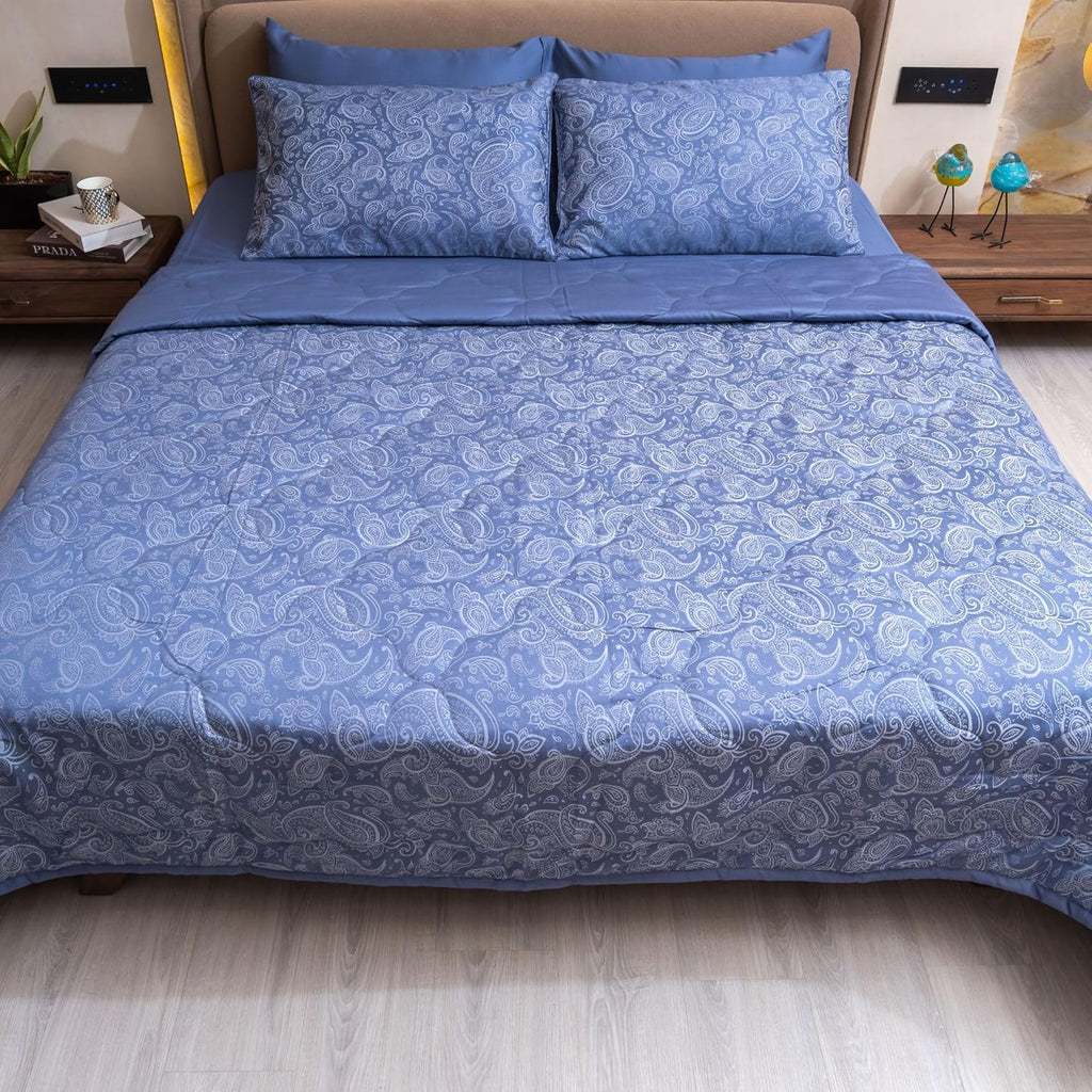 Luxury 600TC Jacquard Cotton Rich 3Pcs Comforter Set & Pillow Covers, Ultra Soft Fluffy & Lightweight AC Quilted Blanket Set for All Season