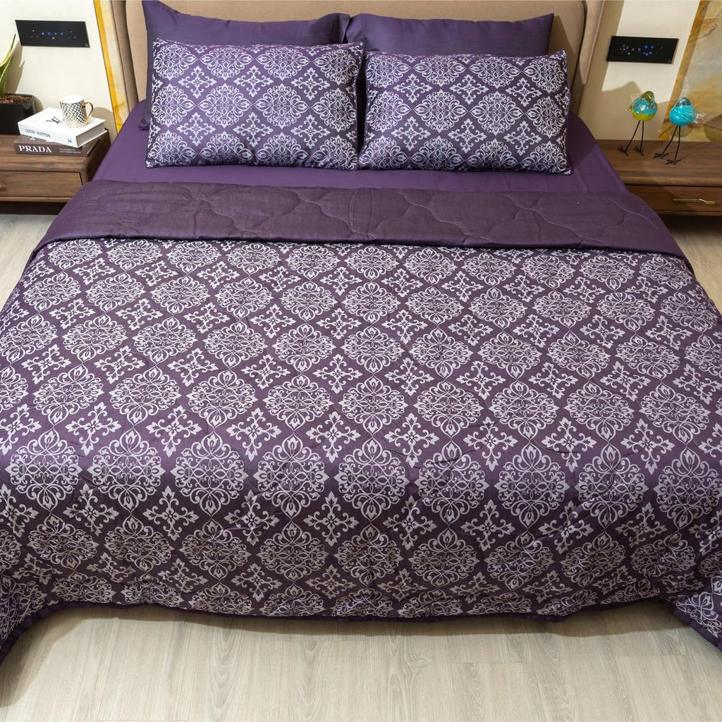 Luxury 600TC Jacquard Cotton Rich 3Pcs Comforter Set & Pillow Covers, Ultra Soft Fluffy & Lightweight AC Quilted Blanket Set for All Season