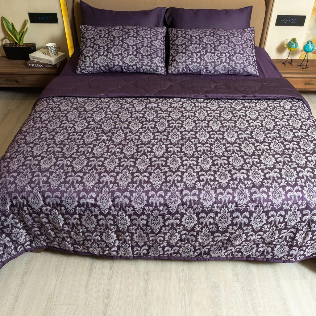 Luxury 600TC Jacquard Cotton Rich 3Pcs Comforter Set & Pillow Covers, Ultra Soft Fluffy & Lightweight AC Quilted Blanket Set for All Season