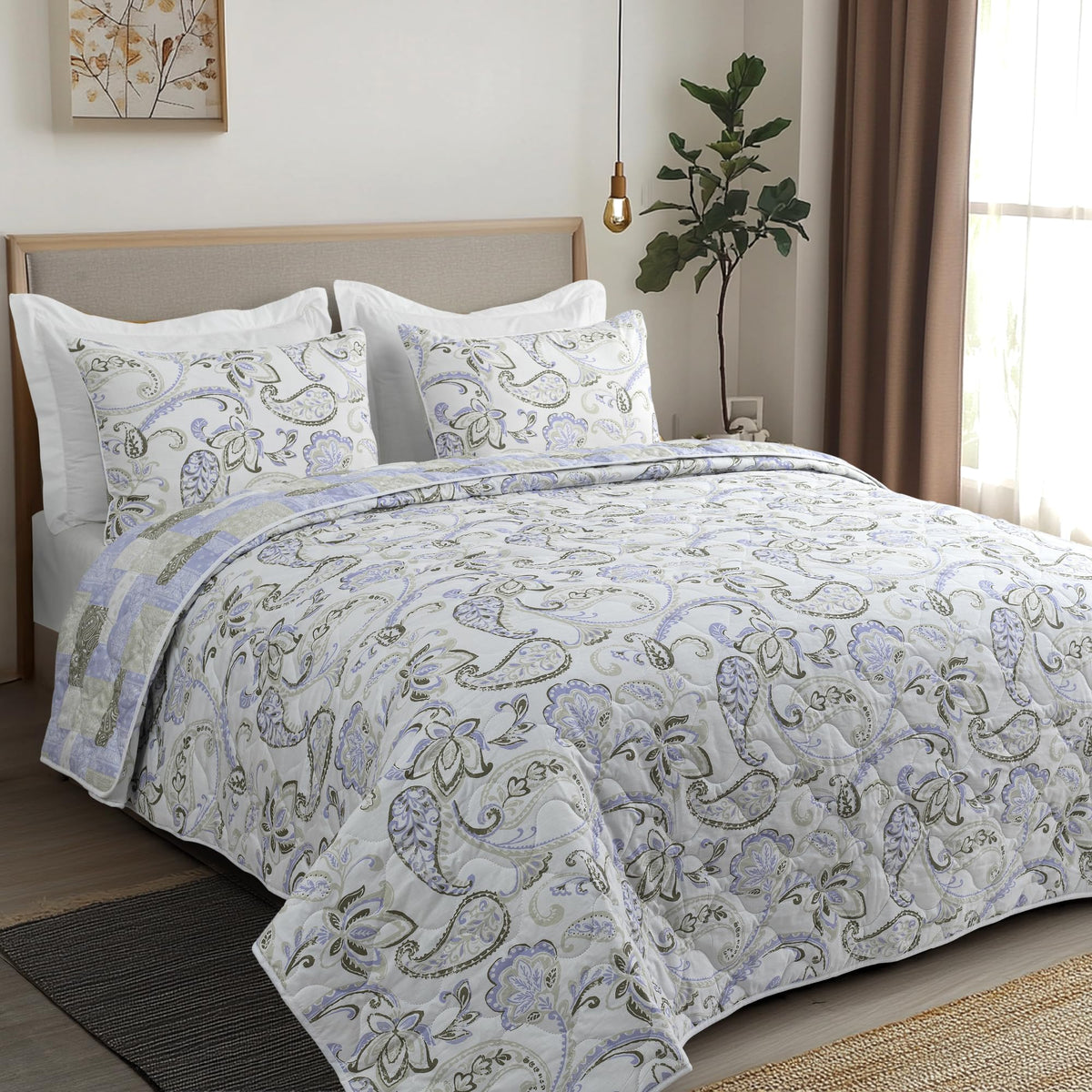 200 TC 100% Cotton Reversible Lightly Quilted Comforter/Dohar | Elegant Paisley Print | Double-Sided Design | Soft, Breathable & All-Season Comfort, Blue, Double