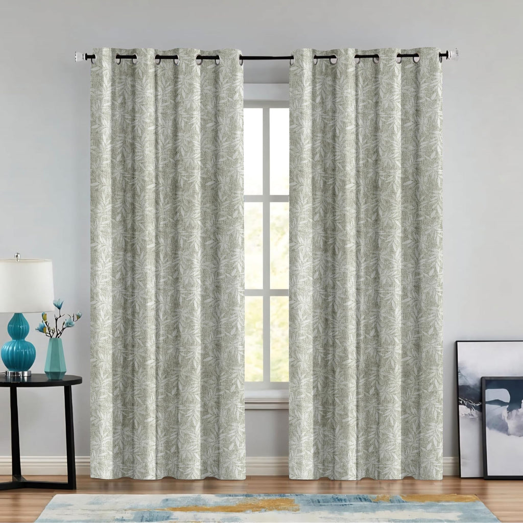 Printed Linen Curtain Set Grommet Ring Top Light Filtering Linen Textured Semi-Sheer | 5 Feet | for Living Room, Bedroom & Balcony |150cm x 115cm (Blue/White Paisley, 5 FT (Window)