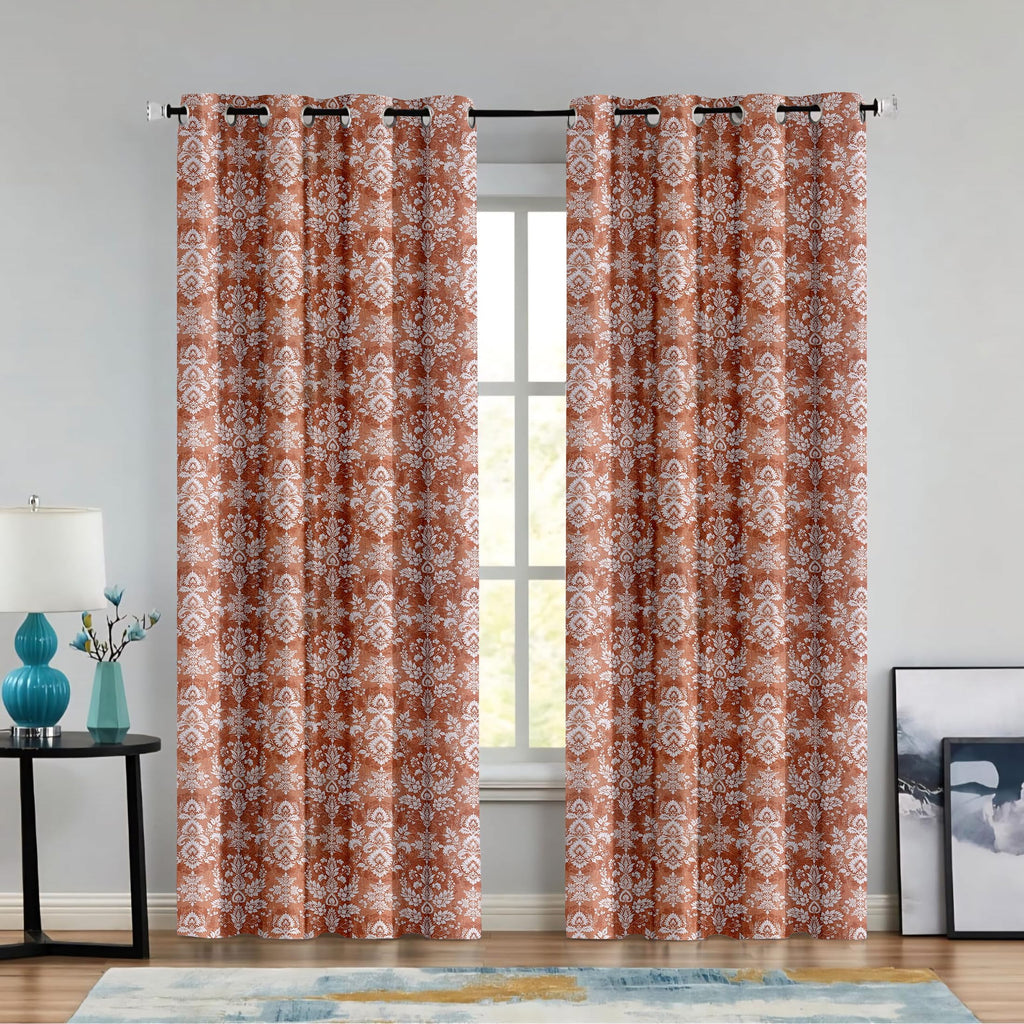 Printed Linen Curtain Set Grommet Ring Top Light Filtering Linen Textured Semi-Sheer | 5 Feet | for Living Room, Bedroom & Balcony |150cm x 115cm (Blue/White Paisley, 5 FT (Window)